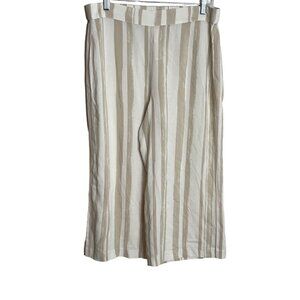 Chicos Pants Women High Rise Cropped Wide Leg Striped Tan Cream Sz Medium 10 1.5